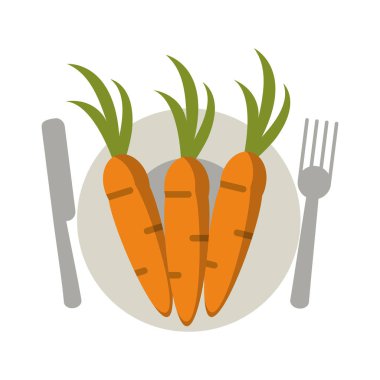 sağlıklı gıda havuç çanak çatal bıçak takımı ile üzerinde