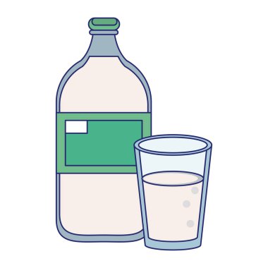 Süt şişe ve bardak çizgi film izole