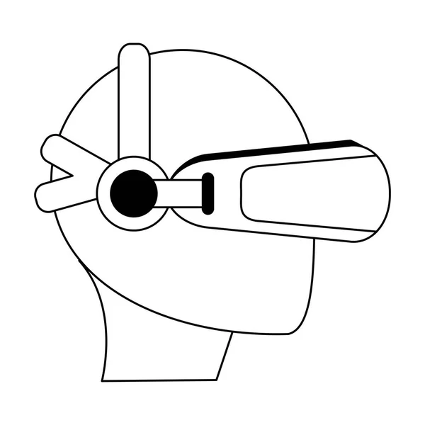 Homem com óculos de realidade virtual em preto e branco — Vetor de Stock