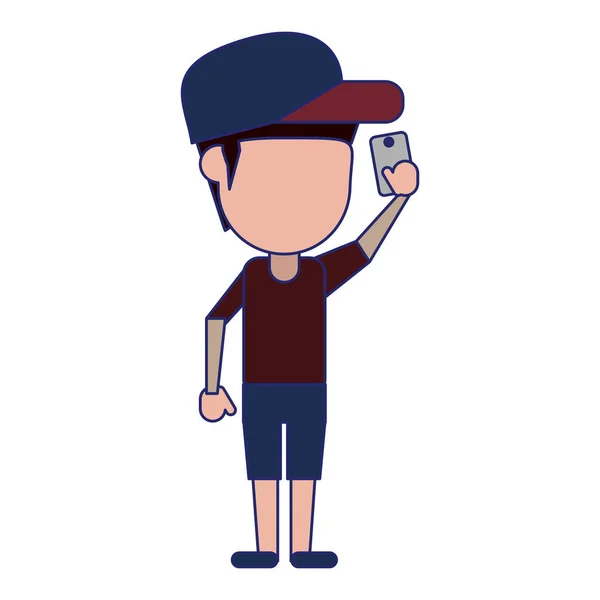 Man using smartphone avatar cartoon — Stock Vector