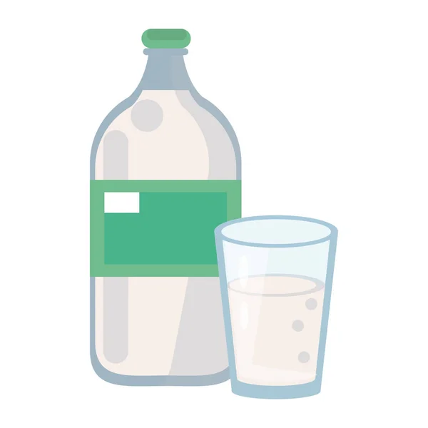 Garrafa de leite e copo desenhos animados isolados — Vetor de Stock