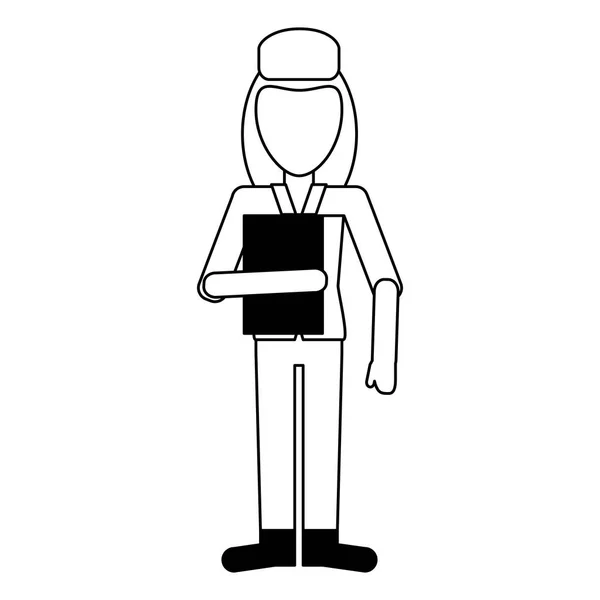 Mensajero con portapapeles avatar trabajador profesional en blanco y negro — Vector de stock