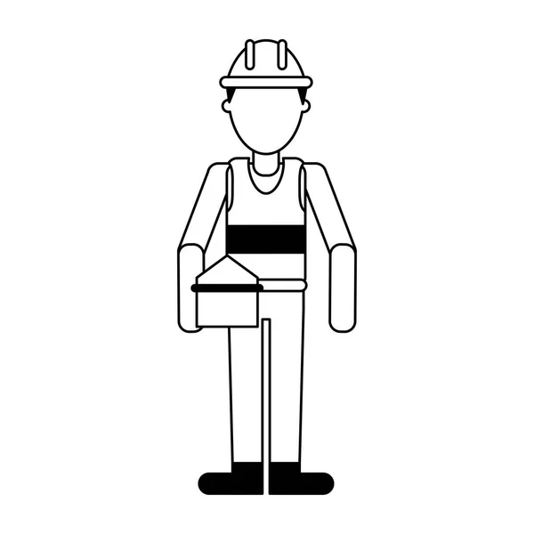 Construction worker avatar in black and white — Stock Vector