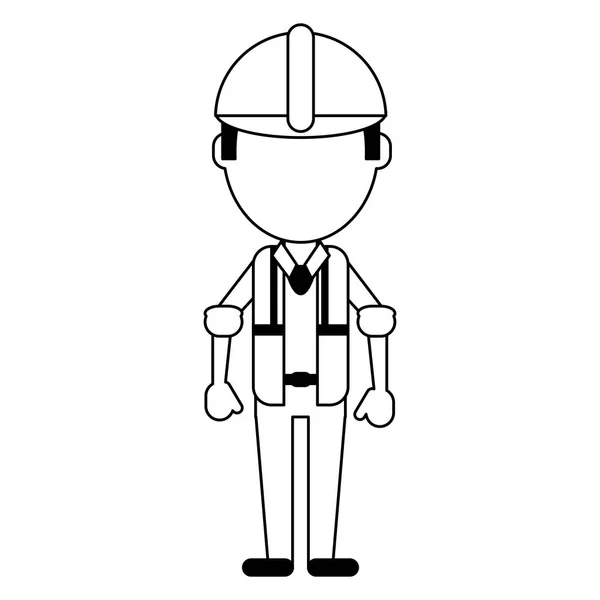 Construction worker avatar in black and white — Stock Vector