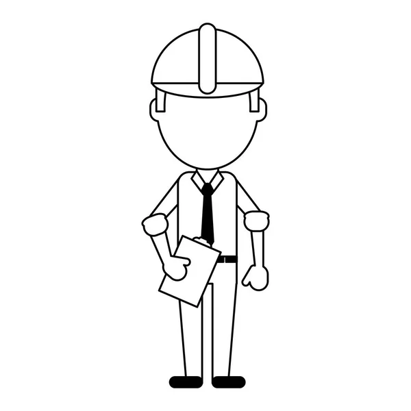 Trabajador de la construcción avatar en blanco y negro — Vector de stock