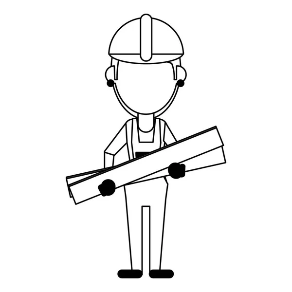Avatar ouvrier de la construction en noir et blanc — Image vectorielle