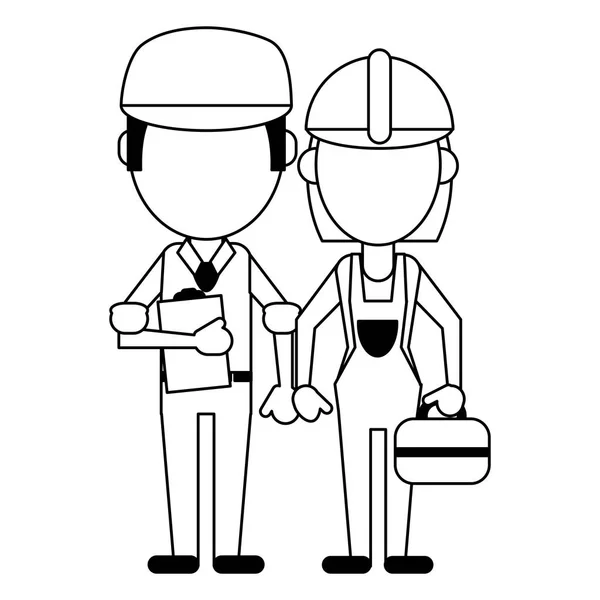 Trabajadores de la construcción avatares en blanco y negro — Vector de stock