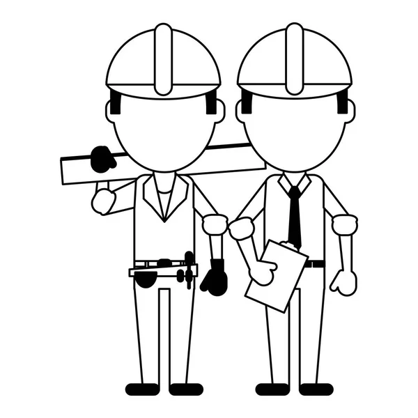 Construction workers avatars in black and white — Stock Vector