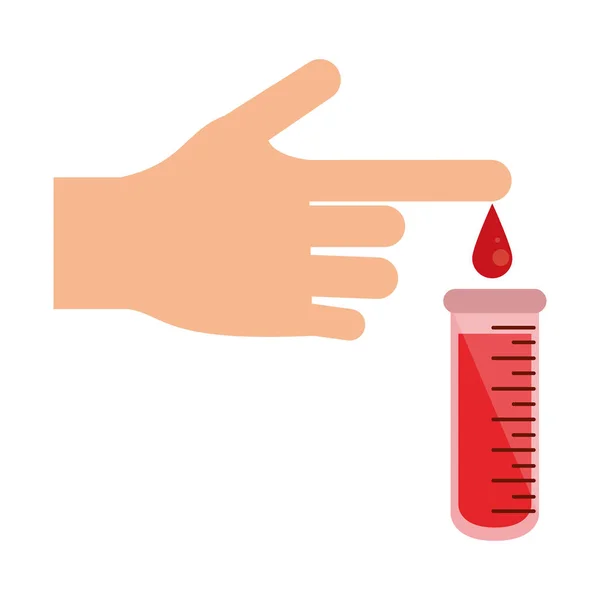 Gota de sangre en la mano en el tubo de ensayo — Archivo Imágenes Vectoriales