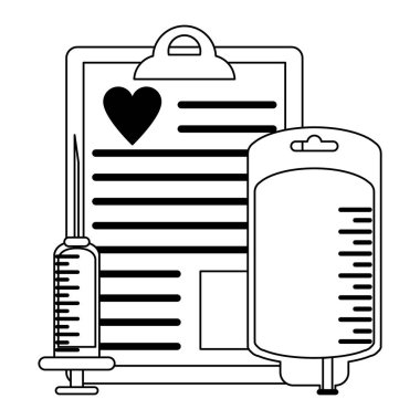 Pano ve siyah beyaz şırınga ile kan torbası