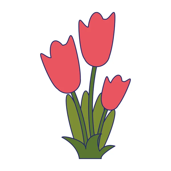Flores con hojas de dibujos animados — Vector de stock