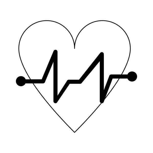 Heartbeat medical symbol isolated in black and white — Stock Vector