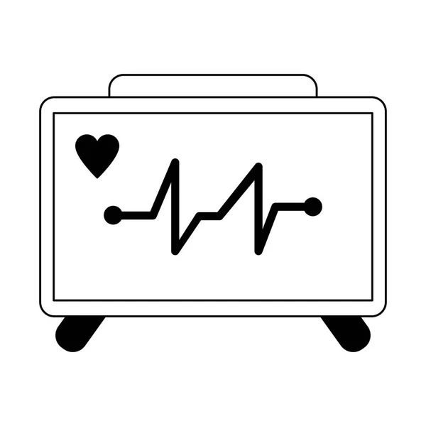 Médico batimento cardíaco máquina símbolo em preto e branco — Vetor de Stock