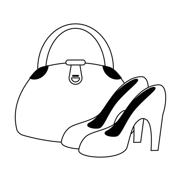 Sac de mode et talons hauts en noir et blanc — Image vectorielle