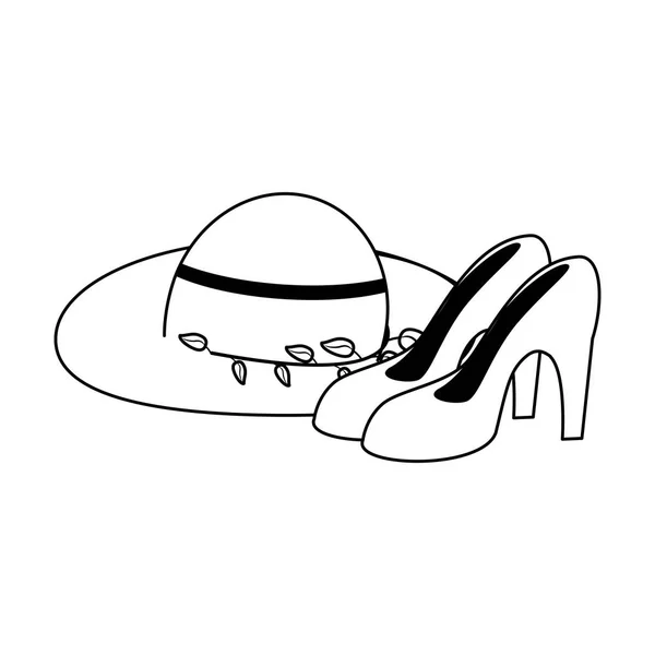Topi wanita dengan sepatu hak tinggi hitam dan putih - Stok Vektor