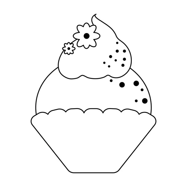 Cupcake επιδόρπιο με πέταλα σε μαύρο και άσπρο — Διανυσματικό Αρχείο