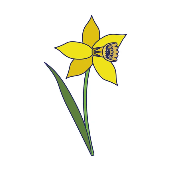 Piękny kwiat z liści kreskówka linie niebieskie — Wektor stockowy