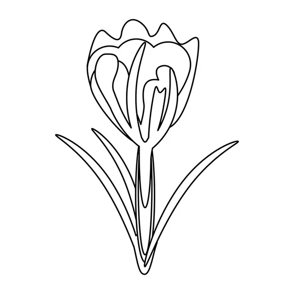 Όμορφο λουλούδι με φύλλα κινουμένων σχεδίων σε μαύρο και άσπρο — Διανυσματικό Αρχείο