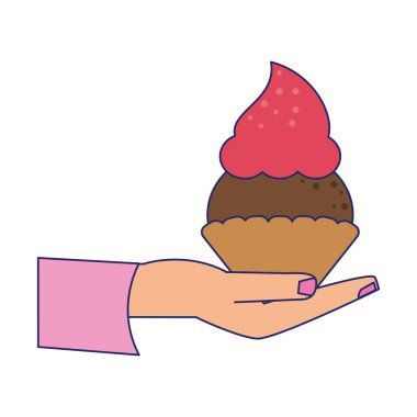 cupcake karikatür tutan el