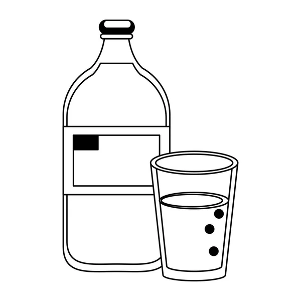 Siyah-beyaz izole süt şişe ve bardak çizgi film — Stok Vektör
