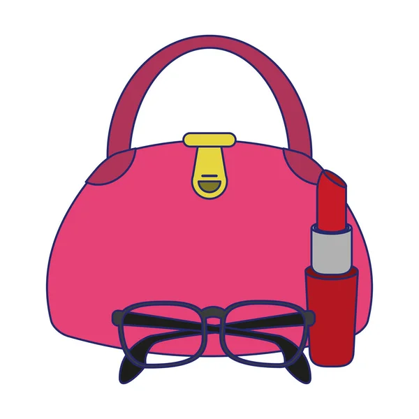 Женская сумка с очками и помадой — стоковый вектор