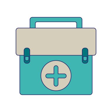 Tıbbi ilk yardım bavul izole mavi çizgiler