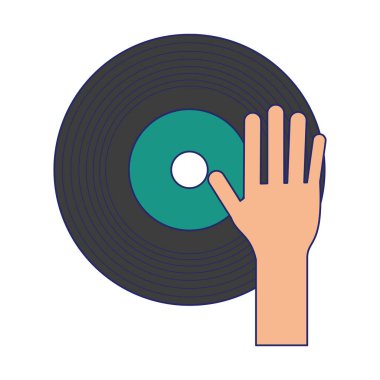 müzik vinil karikatür mavi çizgiler üzerinde el