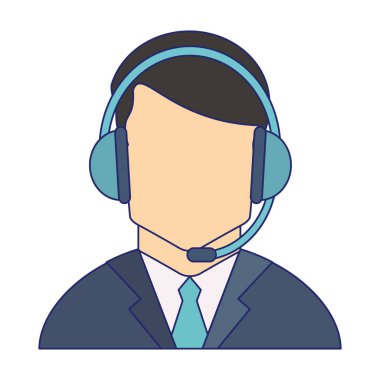 Çağrı Merkezi müşteri temsilcisi kulaklık avatar mavi çizgili