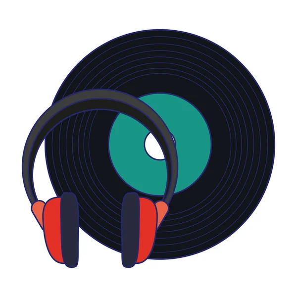 Muziek vinyl en hoofdtelefoon blauwe lijnen — Stockvector