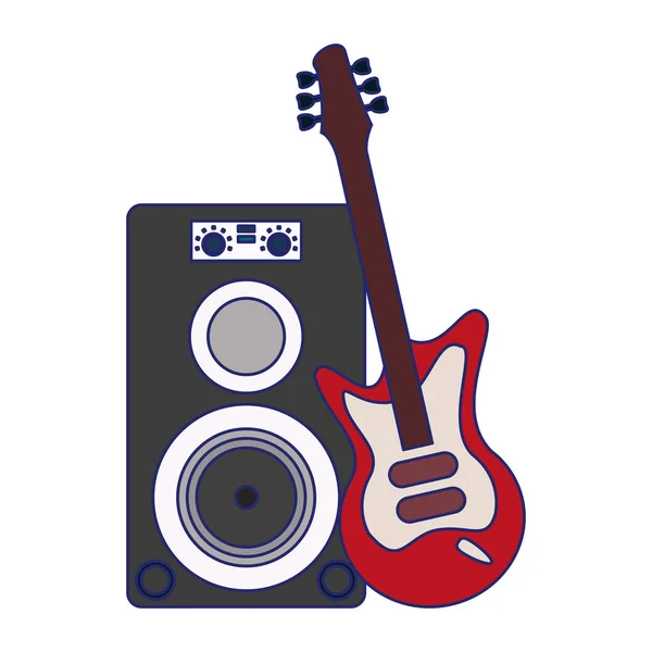 Haut-parleur musical et guitare électrique lignes bleues — Image vectorielle