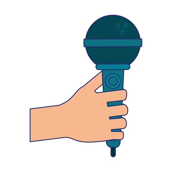 Mão segurando linhas azuis microfone —  Vetores de Stock