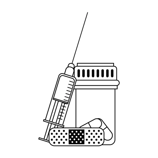 Fournitures médicales en noir et blanc — Image vectorielle