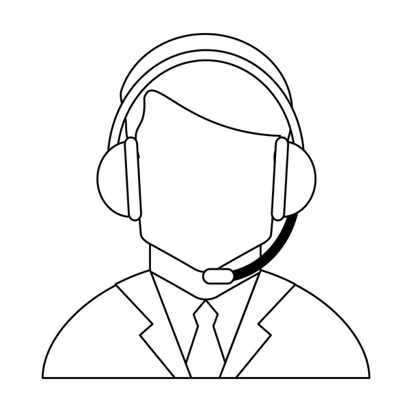Call center agent s avatar sluchátka v černé a bílé — Stockový vektor