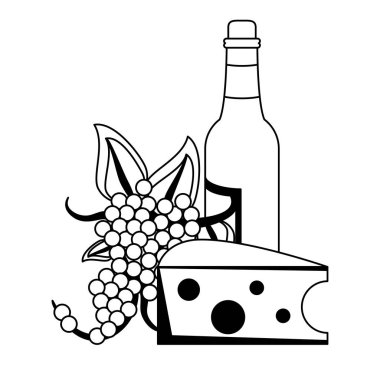 Şarap ve Gastronomi kavramı siyah ve beyaz