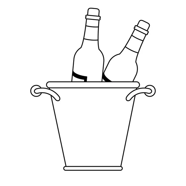 Garrafas de vinho em balde de gelo isolado preto e branco — Vetor de Stock