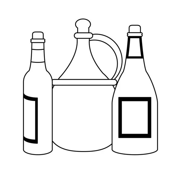 Concept vin et gastronomie noir et blanc — Image vectorielle