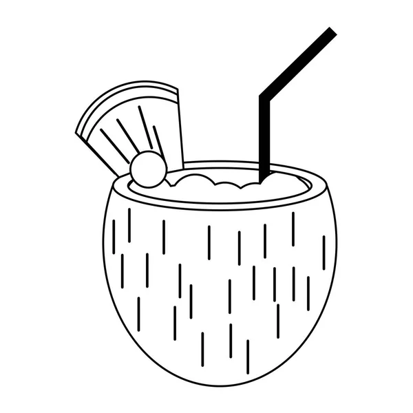 Кокосовый тропический коктейль в черно-белом — стоковый вектор
