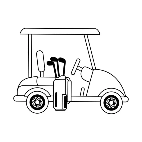 Golfwagen und Golftasche mit Schlägern in schwarz und weiß — Stockvektor
