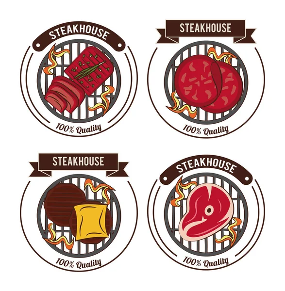 Emblemas de barbacoa Steakhouse — Vector de stock