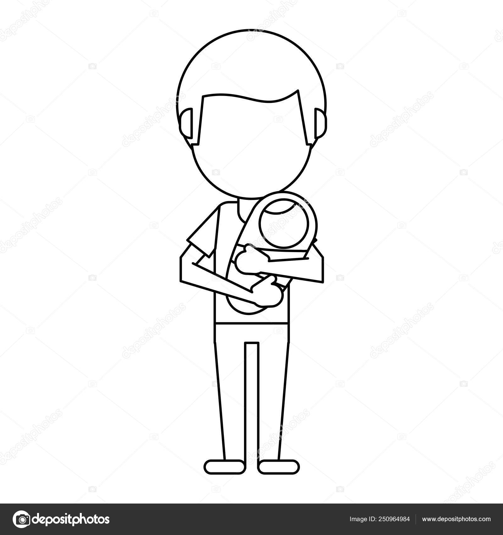 Pere Celibataire Avec Bebe Dans Les Bras En Noir Et Blanc Image Vectorielle Par Jemastock C Illustration