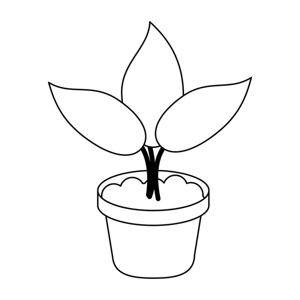Plant in pot cartoon isolated in black and white — Stock Vector