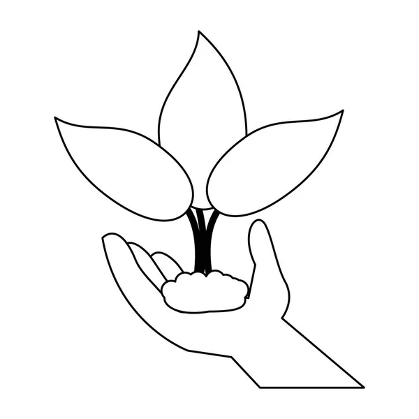 花园植物在手卡通在黑色和白色 — 图库矢量图片