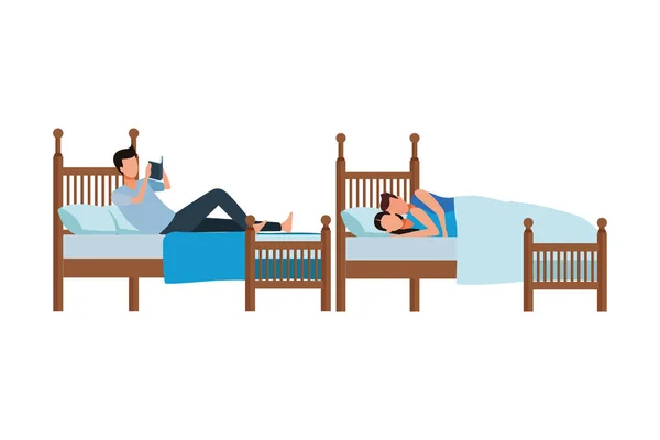 Twin slaapzaal en coodle bed (echt) paar — Stockvector