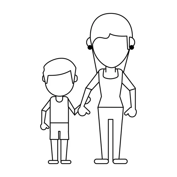 Απρόσωπη κινουμένων σχεδίων οικογένεια avatar σε μαύρο και άσπρο — Διανυσματικό Αρχείο