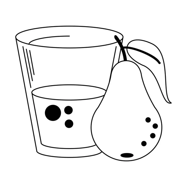Armut suyu fincan meyve siyah beyaz — Stok Vektör