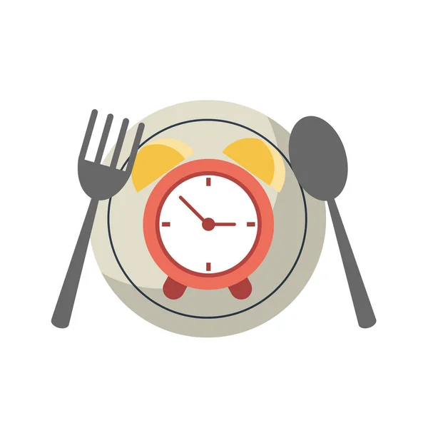 カトラリーと目覚まし時計のレストランの料理 — ストックベクタ