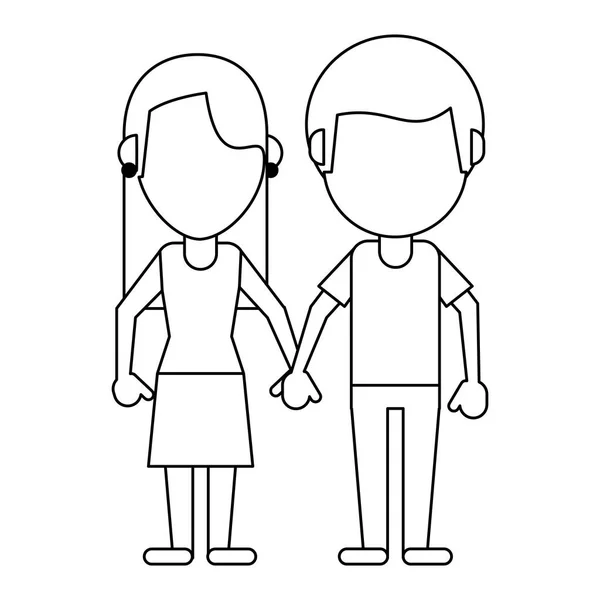 Хлопець і дівчина затиснуті руки в чорно-білому — стоковий вектор