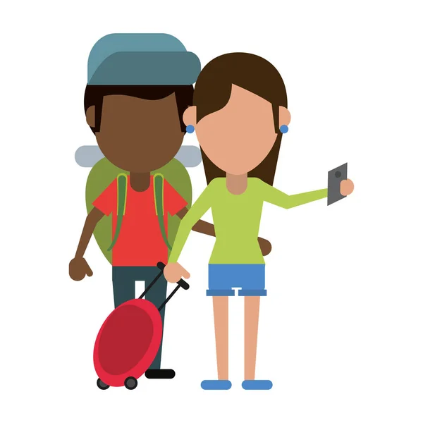 Couple of tourists avatar cartoon — Stock Vector