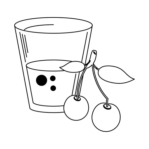 Cherry juice cup with fruit in black and white — Stock Vector