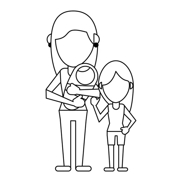 Dibujos animados familiares sin rostro de avatar en blanco y negro — Vector de stock